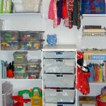 storage bins, child closet, closet organization